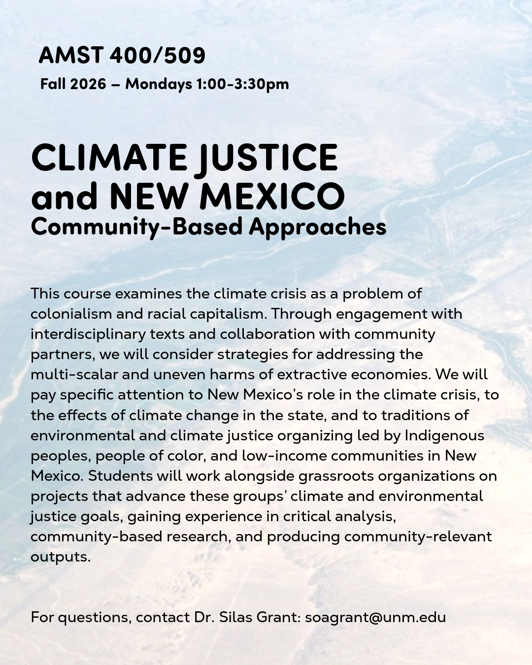 Climate, Justice, and New Mexico course flyer